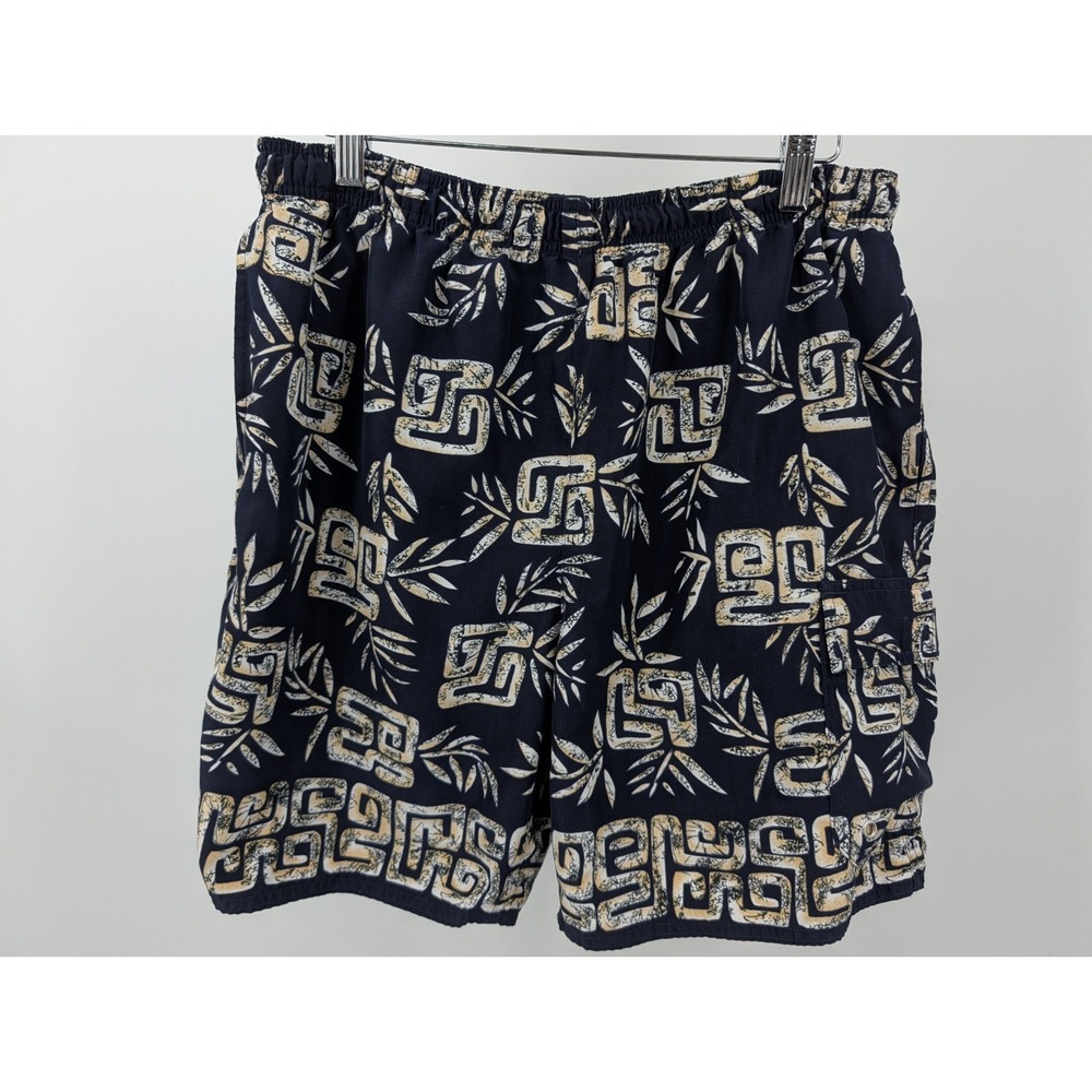 Natural‎ Life Swim Trunks Men's S Black Cream Bamboo Geometric Print Lined